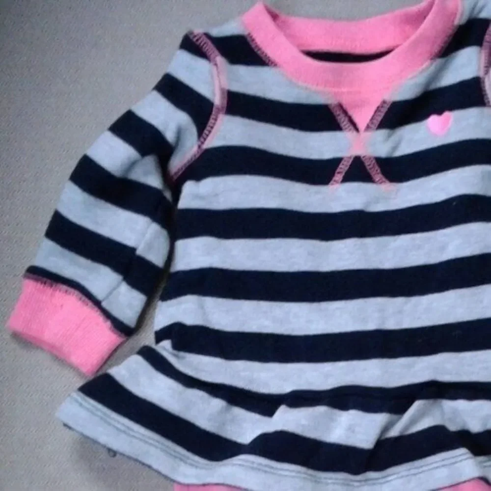 Carter's BabyGirl 6 Month Matching Set Peplum Top & Leggings Pink Gray Black EUC